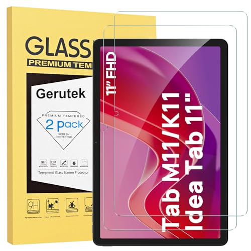 Gerutek 2 Piezas Protector Pantalla para Lenovo Tab M11 2024 / K11 / Lenovo Idea Tab 2025, 11' (TB-336FU/330FU/331FC/330XU), Dureza 9H, Antiarañazos, Antihuellas, Sin Burbujas, Cristal Vidrio Templado
