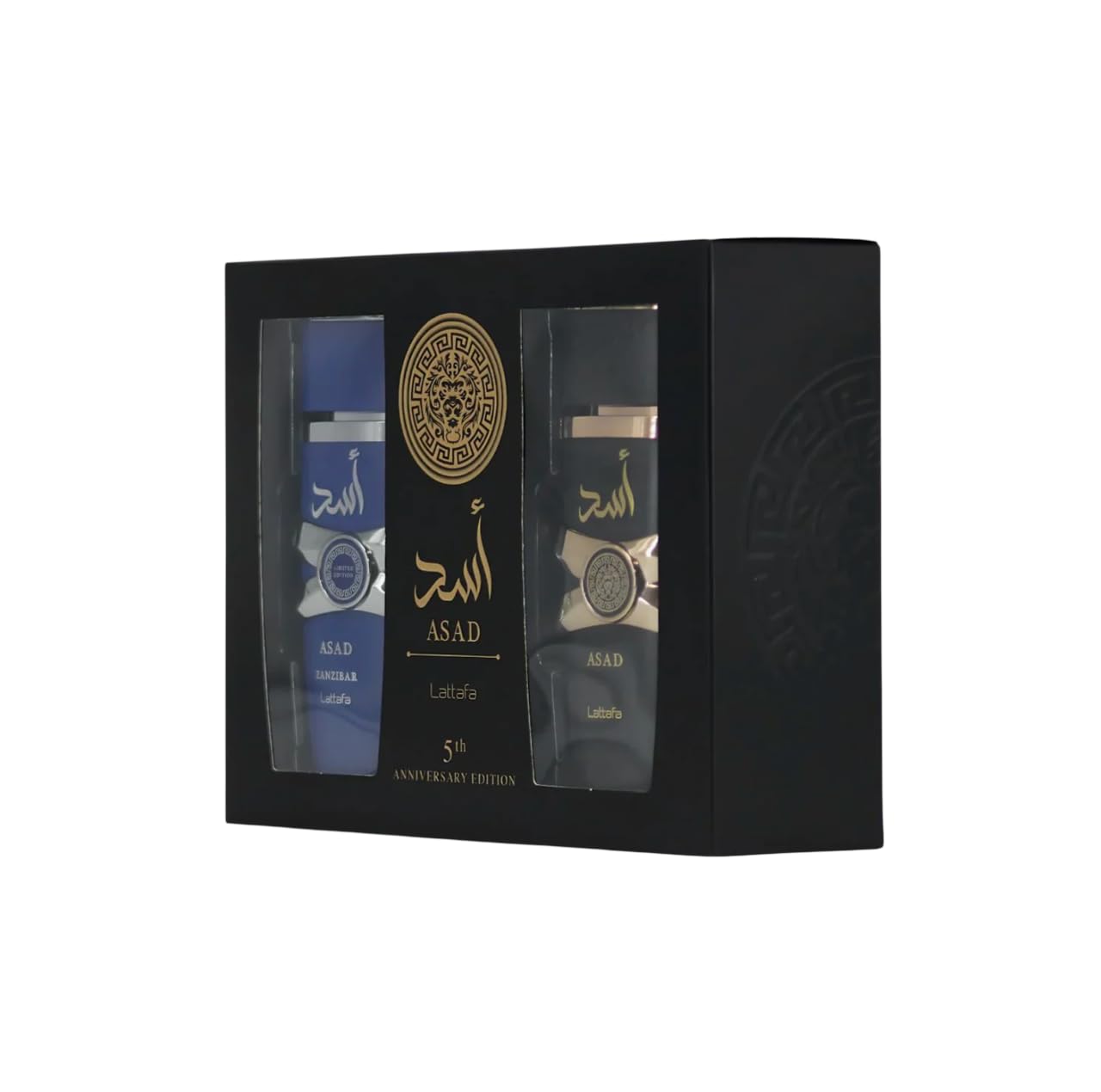 Lattafa Asad & Asad Zanzibar Anniversary Edition 2 x 100ML Eau de Parfum para Hombre, Incluye 2 Atomizadores 5ml, Fragancias Árabes con Notas Especiadas, Amaderadas y Vainilla (Asad & Asad Zanzibar)