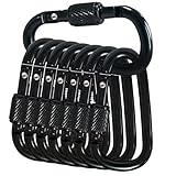 YUCHIYA 8 Pack D-Shape Carabiner Clasp with Screw Gate, 2.2 Inch Mini Keychain Clip Key Chain Buckle, Aluminum Alloy Keyrings Hook for Outdoor Hiking not for Climbing (D with Screw, Black)