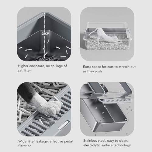 Caixa de Areia de Aço Inoxidável, Bandeja Grande para Gatos à Prova de Vazamentos Com Controle de Od