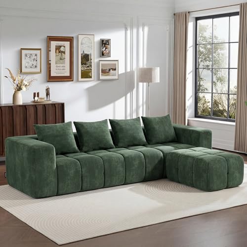 Image of meroow 287cm Boneless Couch, Modular Sectional Cloud Couch with Deep Seat and Movable Ottoman, 4 Seater Oversized L-Shaped Corner Sofa for Living Room, No Assembly Required (Green)