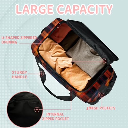 Buffalo Plaid Travel Duffle Bag - Waterproof weekend luggage bag, men's sports and fitness bag, delivery hospital storage bag, overnight luggage bag with pull rod cover4
