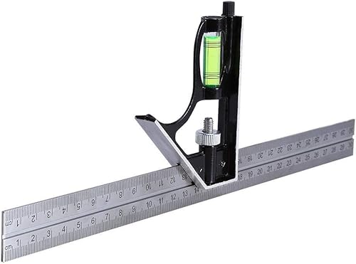 Miniatura 1 de Regla de combinación de 11.811 in (12 pulgadas), 1 juego de prueba de combinación ajustable de ingenieros, regla de ángulo recto, regla con acabado