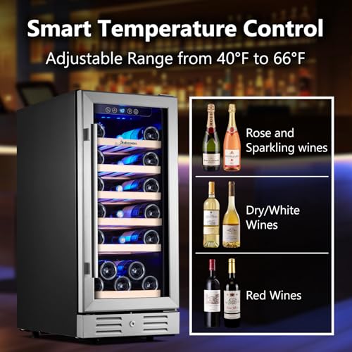 kalamera 15 inch wine cooler refrigerator - 30 bottle under counter mini fridge with double-layer tempered glass door and temperature memory function built-in or freestanding