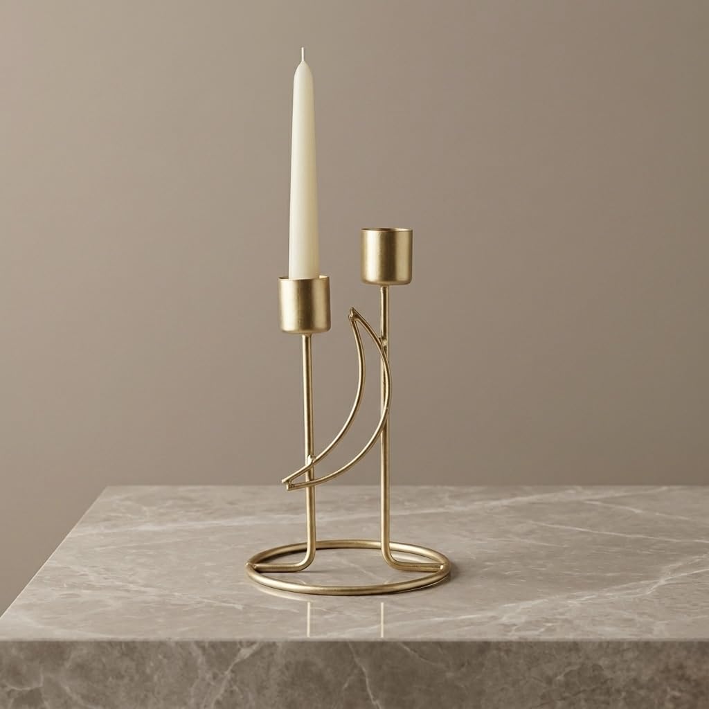 Modern Iron Gold Crescent Moon Taper Candle Holder-image-37