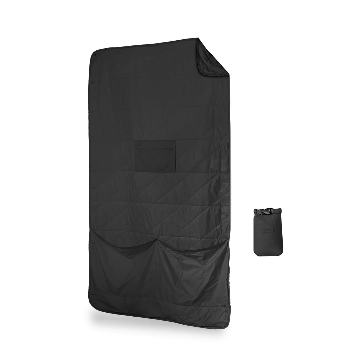 Gravel Black Layover Travel Blanket – Ultra-Lightweight, Warm Down Alternative With Carry Pouch (Black)