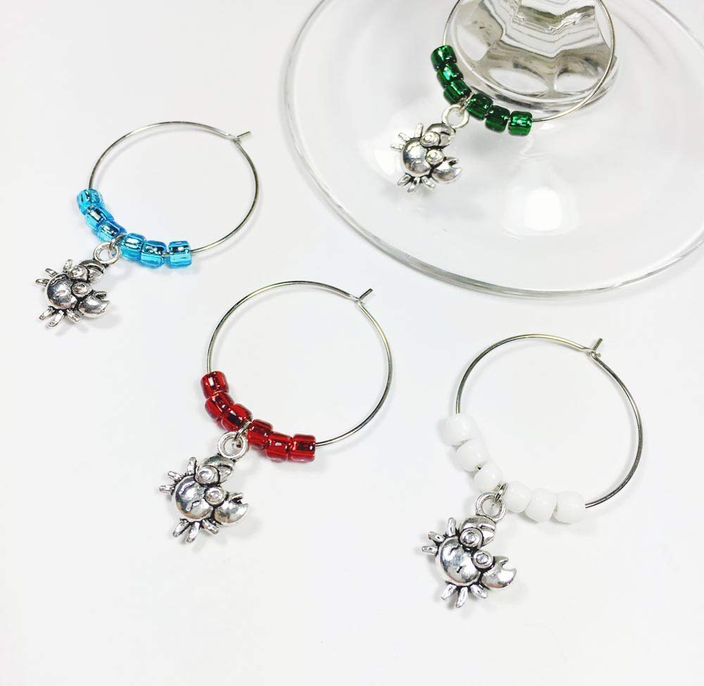 Crab Wine Charms - Set of 4 Silver Wine Glass Charms - Crab Gifts for Women, Wine Gift for Wine Lovers, Crab Gifts, Maryland Gifts