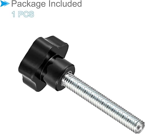 Miniatura 9 de Perillas de sujeción de estrella, rosca macho M10 x 1.969 in, cabeza de 1.496 in, mango de tornillo de pulgar de plástico, perno roscado negro