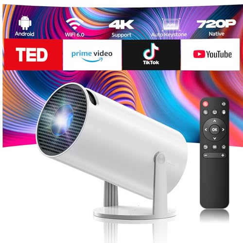 Mini Proiettore 4K con WiFi 6 BT 5.0,Videoproiettore Supporta Android 11, Auto Keystone Rotabile 220° Proiettore Portatile Compatibile con HDMI/USB/TV Stick/PS/Laptop