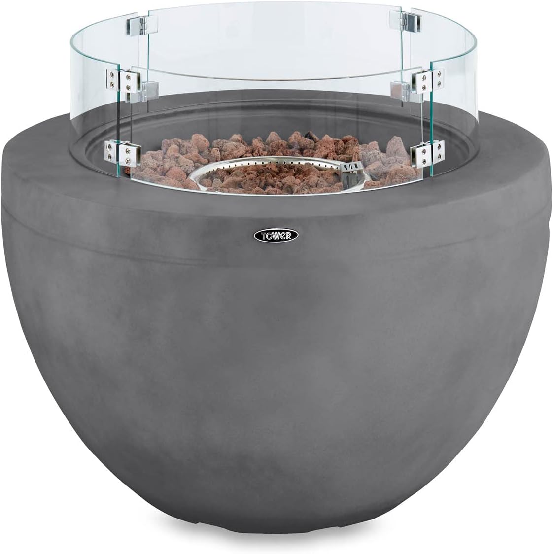 Tower T978527 Magna Round Outdoor Gas Fire Pit, Durable Moisture Resistant Magnesium Oxide Construction, Smokeless Flame with Safety Guard and Automatic Shut-off, Weatherproof Cover Included, Grey