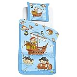 Blaufarbene Abseite mit weiteren Räuber-Motiven, atmungsaktiv, luftdurchlässig, temperaturausgleichend, saugfähig, geeignet für alle Jahreszeiten, ideal auch als Geschenk für kleine Abenteurer