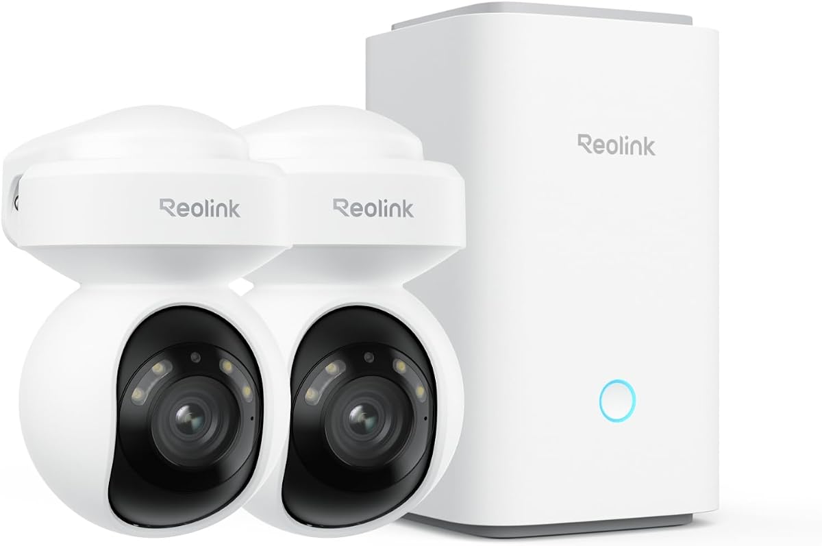 Outdoor Security Camera System, 5MP PTZ WiFi Cameras, Plug-in Power | Auto Tracking, 256GB microSD Card Included, Supports Max.512GB×2 Storage, 24/7 Offline Recording, Home Hub with 2x E1 Outdoor