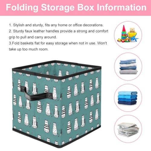 Boîte de rangement pliable chat : cube en tissu avec poignées pour placards
