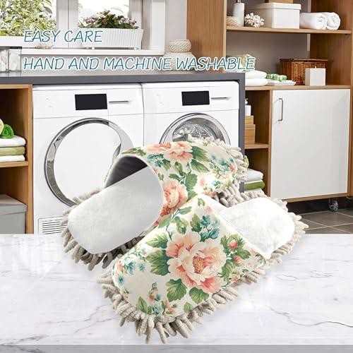 Burbuja Vintage Floral Mop Slippers Microfiber Cleaning Slippers Washable Cleaning Dust Slippers for Women Men Home Kitchen, Free Your Hands, 5-83