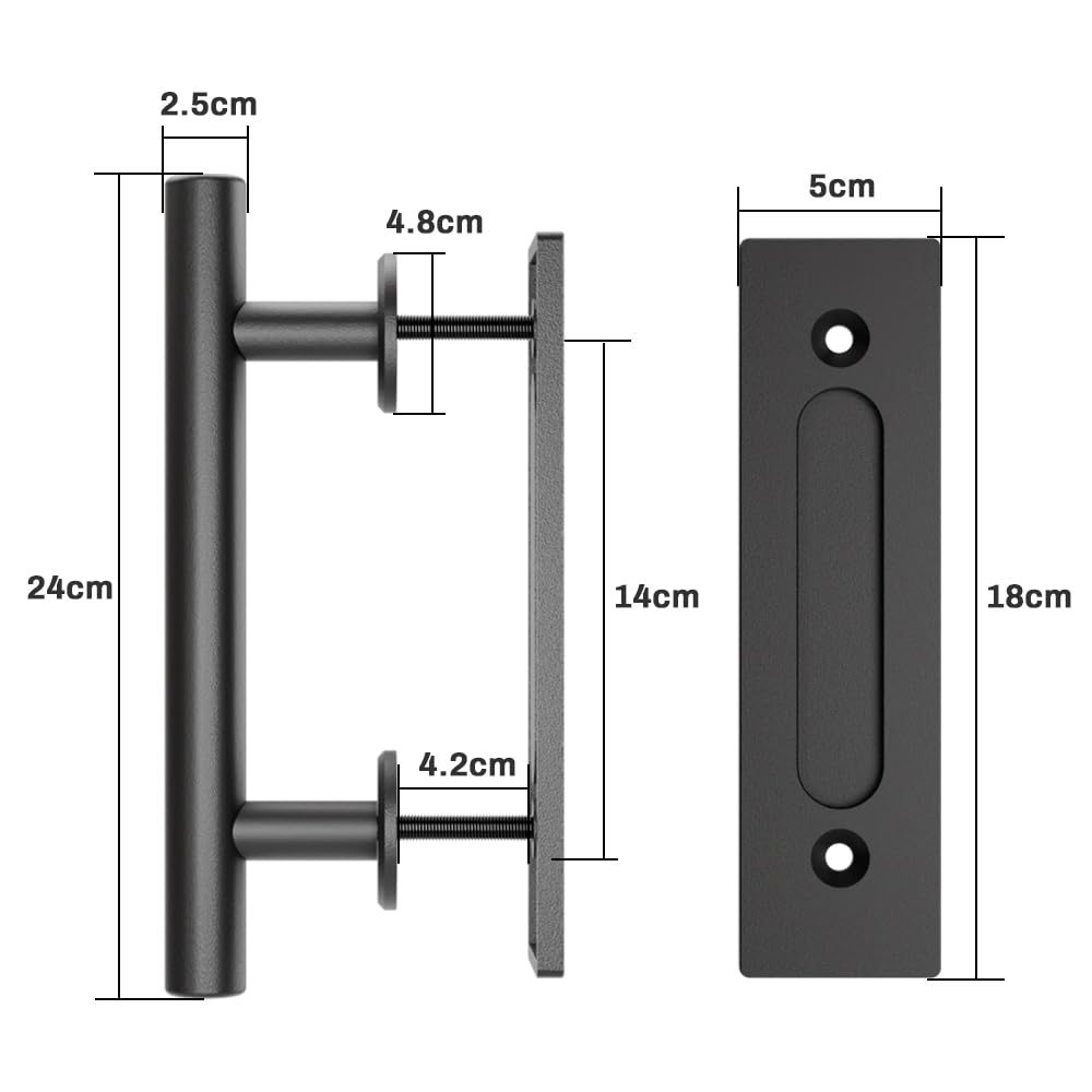 WOLFBIRD 24CM Maniglia Nera per Porta Scorrevole della Stalla, per Cucina e Porte di Legno - 2PC