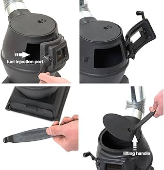 Amazon.co.jp: キャンプ用薪ストーブ、純鋳鉄製木炭ストーブ、煙突肘と