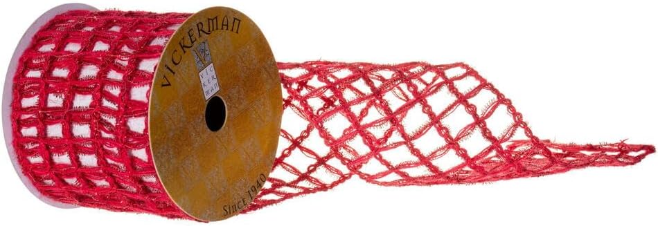 Vickerman 4" x 10 Yard Jute and Tinsel Grid Wired Ribbon.