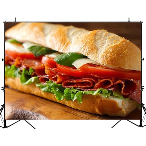 Photography Backdrop Photography Background Close up Italian sub hoagie Sandwich Cutting Board Stuffed for Photoshoot Portrait Photo Studio Video Prop Birthday Party Booth Decoration 7x5ft