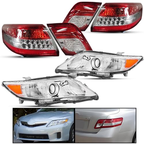 6pc-kit Headlights and Tail Lights Assembly For 2010 2011 Toyota Camry LE XLE SE Hybrid Sedan Replacement Headlamps Chrome Housing clear lens Red Lens Rear LED Brake Lamps trunk lid lights set(LH&RH) by teilando - Image 8