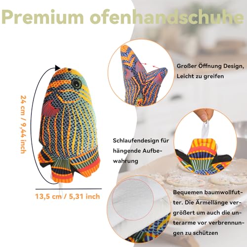 XGOPTS Ofenhandschuhe Lustig Verdickt Hitzebeständig Topfhandschuhe Verbrühfest Backhandschuhe Anti-Rutsch Baumwolle Küchenhandschuhe Aufhängbar Küche Zuhause Fisch OfenZubehör