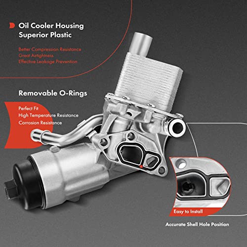 A-Premium Engine Oil Cooler and Oil Filter Housing Assembly Adapter w/Gaskets Compatible with Buick, Chevy Vehicles -1.4L Turbo - Encore, Cruze, Sonic, Trax -2011-2021 - Replaces 55566784, 918-428