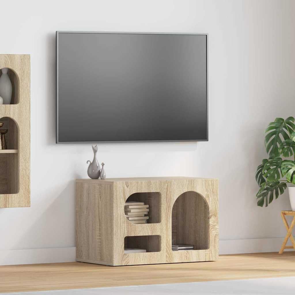 Szafka pod telewizor dąb Sonoma 60 x 35 x 40 cm, materiał drewnopochodny, nowoczesny design, stojak pod telewizor z 3 półkami, centrum rozrywki do salonu, sypialni, łatwa w utrzymaniu