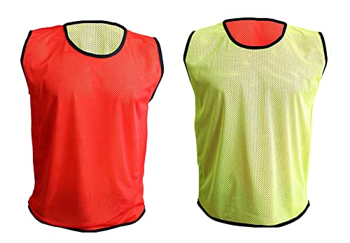 Image of PROSTYLE SPORTS 10 Football Training Reversible Bibs Football Netball Rugby Hockey Cricket (Red/Yellow, Adult (Large-XL))