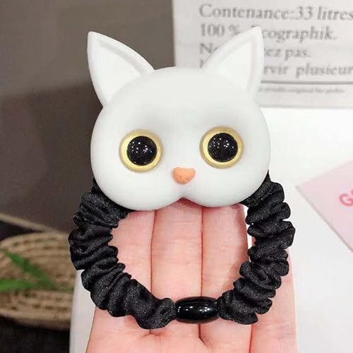 Women Cute Cat Rubber Bands Elastic Hair Bands Headwear For Girls Thick Thin Hair Lovely Hair Ties Accessories Ornaments（White/Black） #TOP6