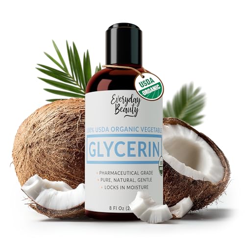 Everyday Beauty 100% Organic Glycerin - USDA Certified - Perfect for DIY Beauty Products, Crafts, and Formulations - Derived From Coconut - Skin and Hair Moisturizer for Deep Hydration - 8 Fl Oz