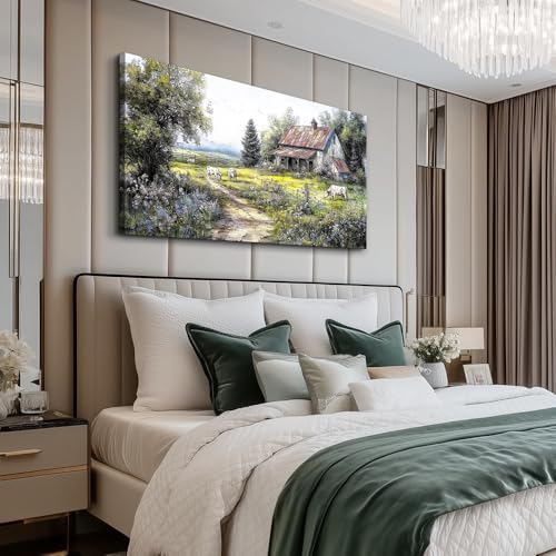 PHAOHUAXM Large Canvas Wall Art For Living Room Wall Decor For Bedroom Office Mural Field Printing Pictures Artwork Flower Scenery Watercolour Wall Paintings Room Home Decor Ready to Hang 30x60 In