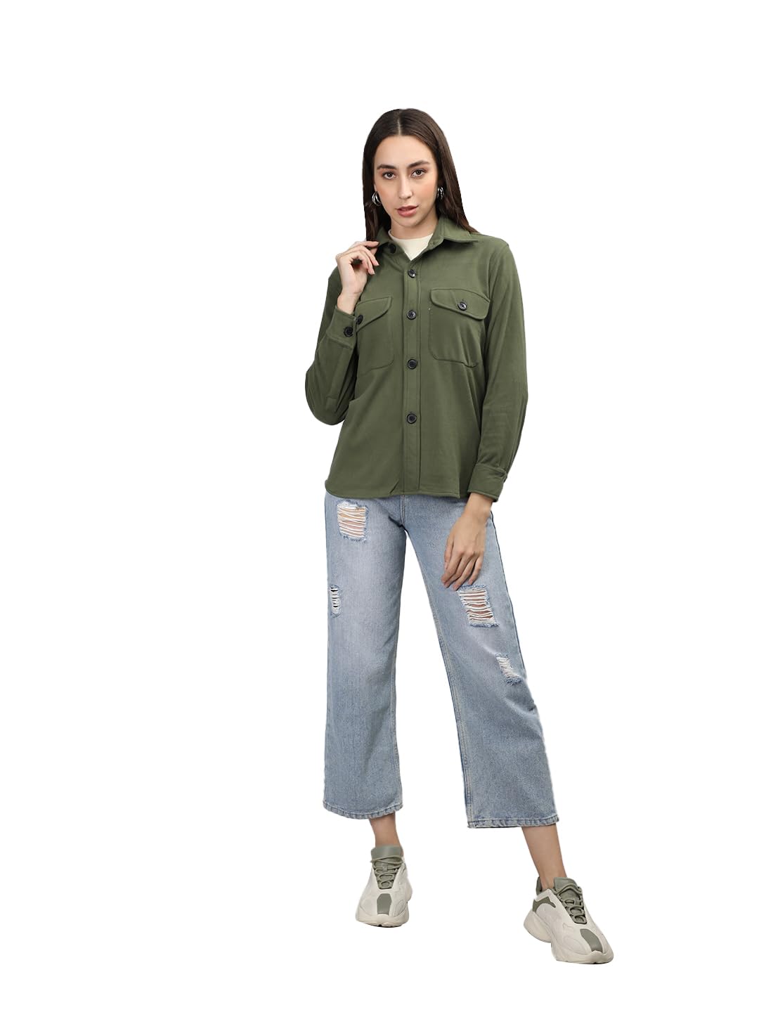 chkokko Tweed Women's Winter Shacket Stylish Standard Length Coat Plaid Jacket Shirt-picture-14