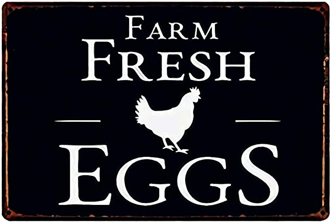 Haosensix Chickens Metal Tin Sign Vintage Farm Fresh Eggs Retro Poster Parlor Restaurant Home Farm Supermarket Garage Hotel Wall Decor Plaque 12x16 Inch