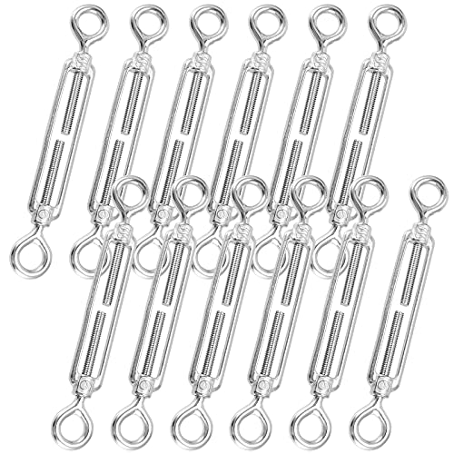 SENJEOK 12 Pack M6 Eye & Eye Turnbuckle, 304 Stainless Steel Eye & Eye Turnbuckle Wire Rope Tension for Sun Shade Tent Installation