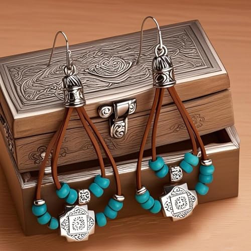 Western Outfits Earrings for Women Bohemian Turquoise Dangle Vintage Ethnic Flower Pendant Country Concert Western Jewelry Accessories Gift4