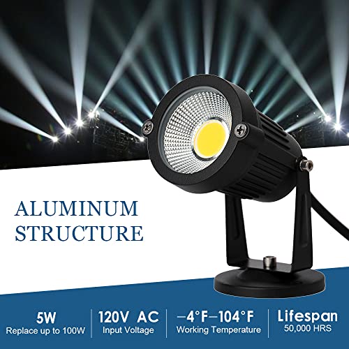 Eaglod 5W Led Spotlight Lamp, Indoor Spot Lights For Plants Uplights Accent Lighting,120V Landscape Lights Warm White Up Light 6Ft Cord With Us 3 Prong (2 Pack Base And Stake Included) #TOP4