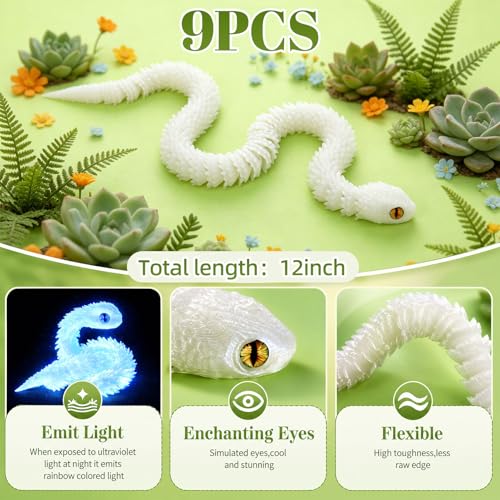 Image of 9Pcs 12in 3D Printed Snake Toys Flexible 3D Printed Animals for Home Desk Decor Christmas Fidget Toys Gifts