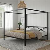 DHP Remna Metal Canopy Platform Bed Frame with Headboard, King. Black