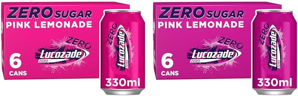 Lucozade Zero Fizzy Drink, Pink Lemonade Flavour, Sugar Free, Low Calorie, 12 Pack, 330ml Cans