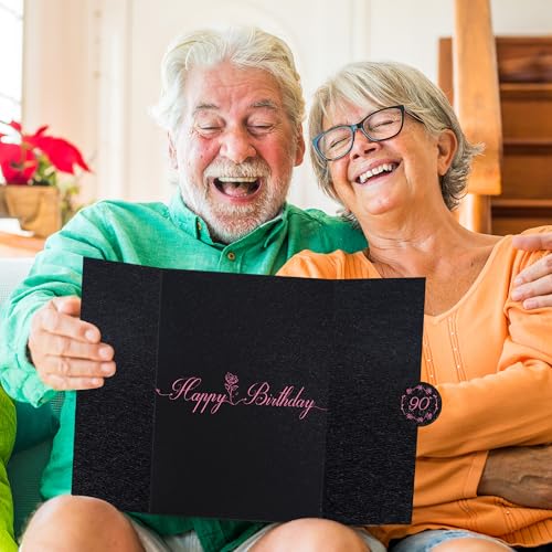 Image of Vlipoeasn 90th Birthday Guest Book Alternative, Black and Pink 90th Birthday Party Decorations for Women, Creative Flower 90th Birthday Signature Book, Cheers to 90 Year Old Birthday Party Supplies