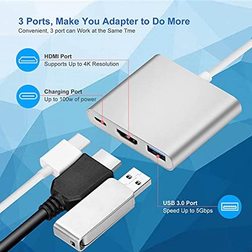 DIFCUL USB C to HDMI Adapter 4K, USB C Charging Port Converter Adapter, USB C Hub Compatible With Macbook, Samsung Galaxy S8/S9, iPad Pro 2020,Dell XPS 13/15 and More(Silver)