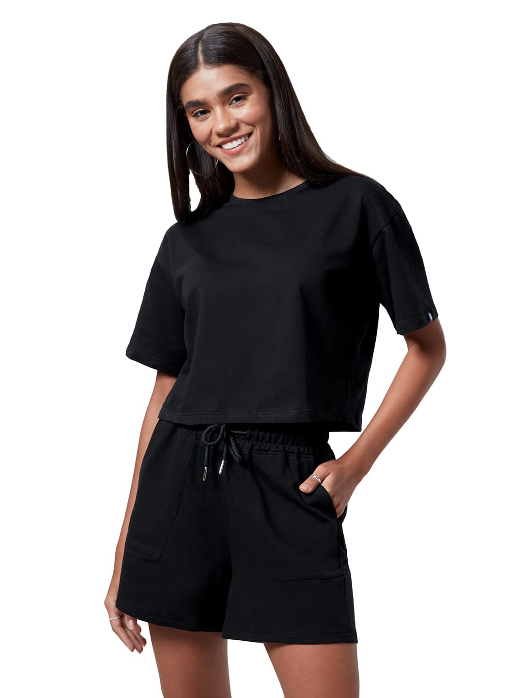 The Souled Store Women Lunar Black Solid Co-ord Sets in black