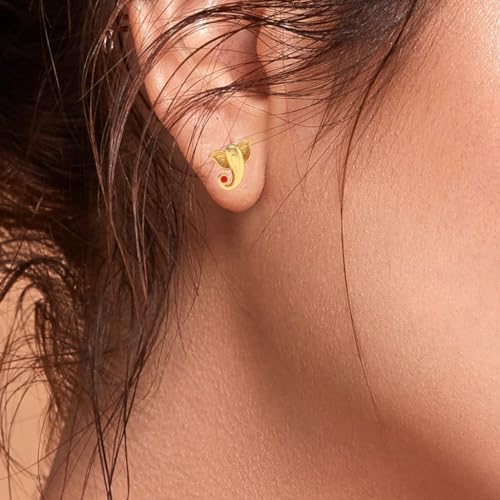 Image of P.C. Chandra Jewellers Women 14Kt (585) Yellow Gold Cute Ganesha Motif Stud Earrings - 0.65 Grams