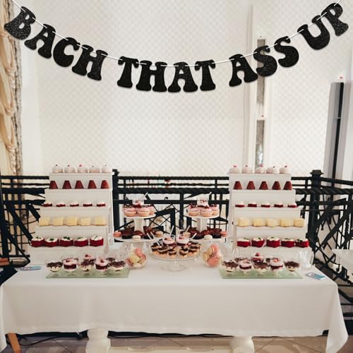 Image of Bach That Ass Up Banner, Pre-Strung, Bachelorette Party Decorations, Boujee Bachelorette Decorations Black Glitter