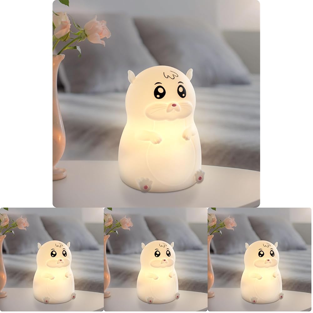 Ansmann Nachtlicht Kinder, Tier Lampe, Hamster aus Silikon, wiederaufladbar, dimmbar, verschiedenfarbig,Geburtstagsgeschenk für Jungen & Mädchen (Packung mit 4)