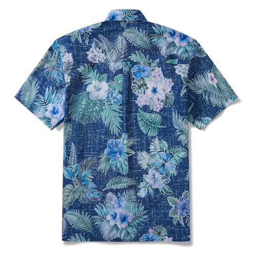 Men's Hawaiian Shirt 100 Cotton Tranquil Blue Blossoms Green Short-Sleeve Aloha Summer Beach Button-Down Shirts3