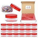Beauticom 10g/10ml (0.35 Fl Oz) Round Clear Jars with Round Top Lids for Creams, Lotions, Make Up, Powders, Glitters, and more... (Color: Clear Red Lid, Quantity: 40 Pieces)