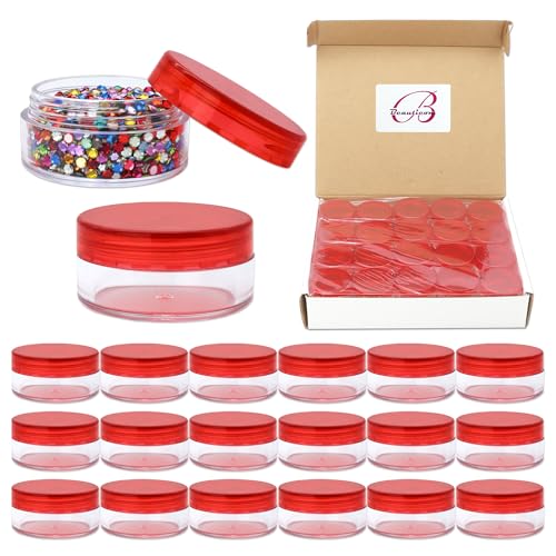 Beauticom 10g/10ml (0.35 Fl Oz) Round Clear Jars with Round Top Lids for Creams, Lotions, Make Up, Powders, Glitters, and more... (Color: Clear Red Lid, Quantity: 40 Pieces)