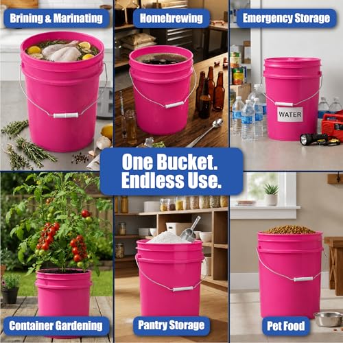 Image of ePackageSupply 5 Gallon Bucket - Food Grade Bucket with Airtight Gasketed Tear Strip Lid, BPA-Free, Heavy-Duty 90 Mil HDPE Plastic Pail, Bulk Storage, Durable Container, Made in USA - Pink, 6 Packs | Airtight Gasketed Tear Strip Lid, Heavy-Duty 90 Mil HDPE Plastic Pail, Bulk Storage, Food Safe Durable Container, Made in USA