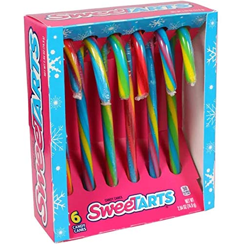 Ferrara (1) Box SweeTarts Candy Canes - 3 Flavors: Blue Punch, Green Apple, Cherry - 6pc Individually Wrapped Holiday Candy - Net Wt. 2.64 oz