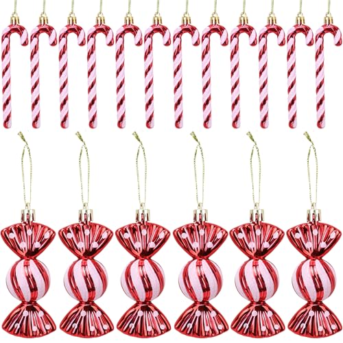 DOINEUFL 18 bastoncini di zucchero, decorazioni per albero di Natale, bastoncini di zucchero, decorazioni per albero di Natale (rosso)